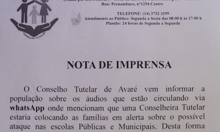 Conselho Tutelar esclarece que áudios sobre suposto massacre em escola são falsos