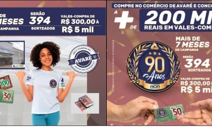 Quarto sorteio da Campanha dos 90 anos da ACIA ocorre neste sábado (30)