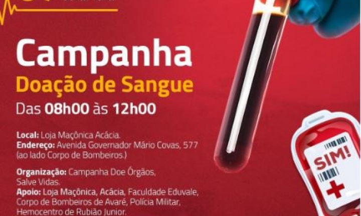 Campanha de doação de sangue ocorre nesta sexta-feira (7) em Avaré