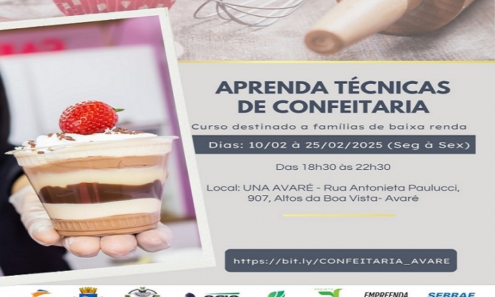 Curso sobre técnicas de confeitaria está com pré-inscrição aberta