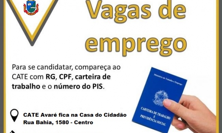 CATE de Avaré está com 10 vagas de emprego disponíveis