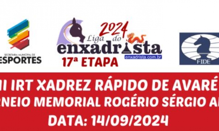 Torneio Memorial Rogério Sérgio Alves de xadrez ocorre no dia 14 de setembro