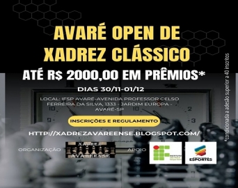 Torneio Avaré Open de Xadrez vai distribuir R$ 2 mil em prêmios