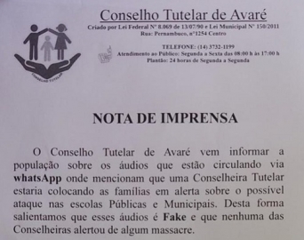 Conselho Tutelar esclarece que áudios sobre suposto massacre em escola são falsos