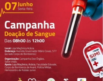 Campanha de doação de sangue ocorre nesta sexta-feira (7) em Avaré