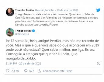 Avareense Toninho Cecílio bate boca com jogador Thiago Neves